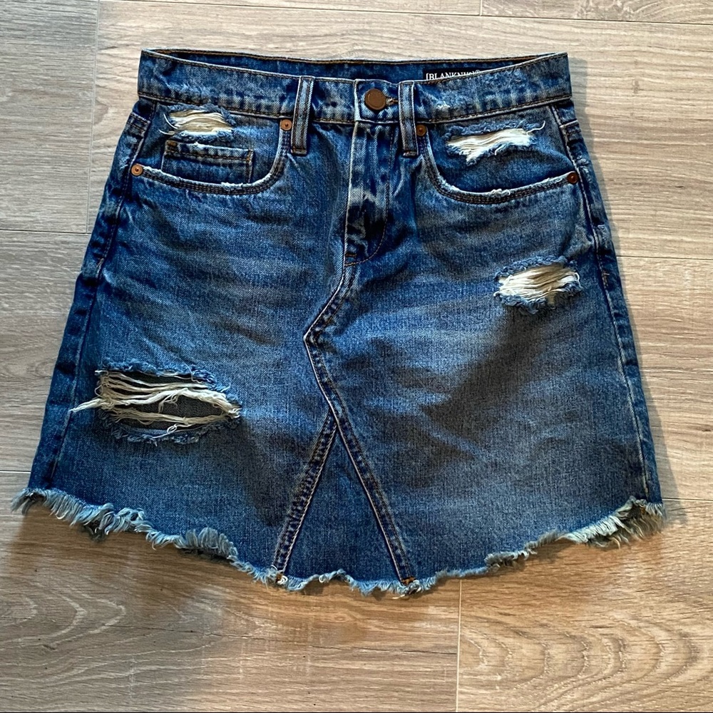 BLANKNYC Jeans Skirt. Distressed, raw hem, Size 24